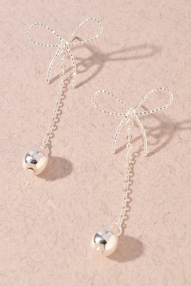 METAL RIBBON BALL DANGLE EARRINGS