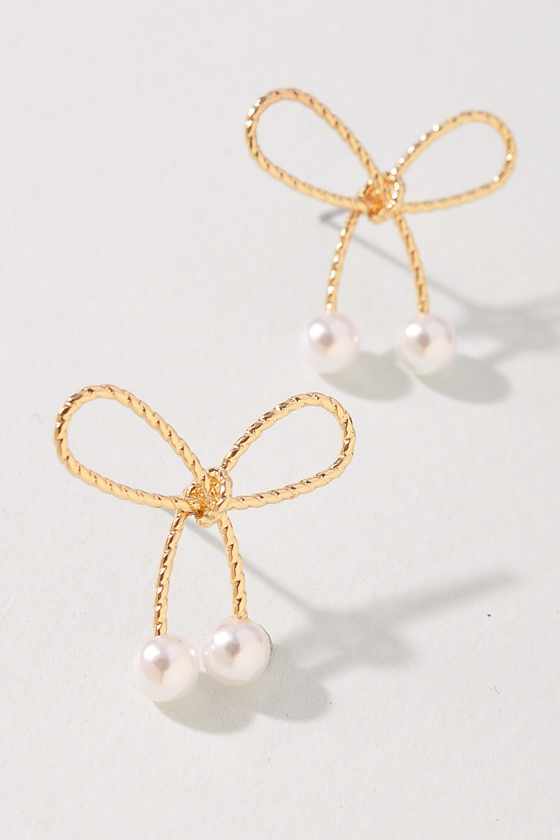 METAL BOW COLOR BEAD EARRINGS