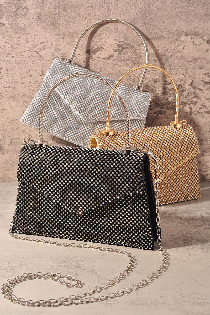 RHINESTONE MESH FLAP HANDLE EVENING BAG