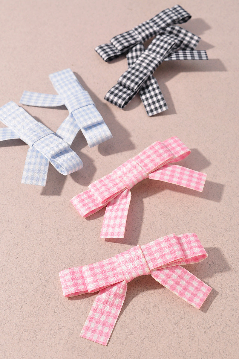PLAID PRINT RIBBON BOW HAIR CLIP SET