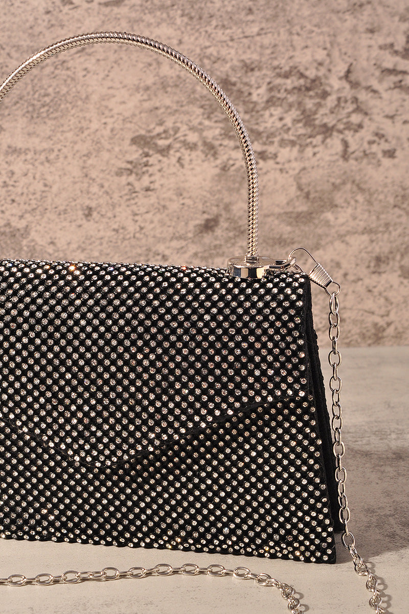 RHINESTONE MESH FLAP HANDLE EVENING BAG
