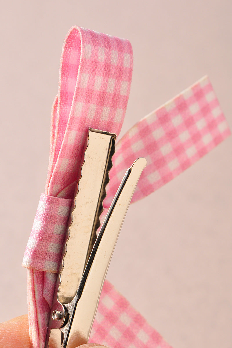 PLAID PRINT RIBBON BOW HAIR CLIP SET