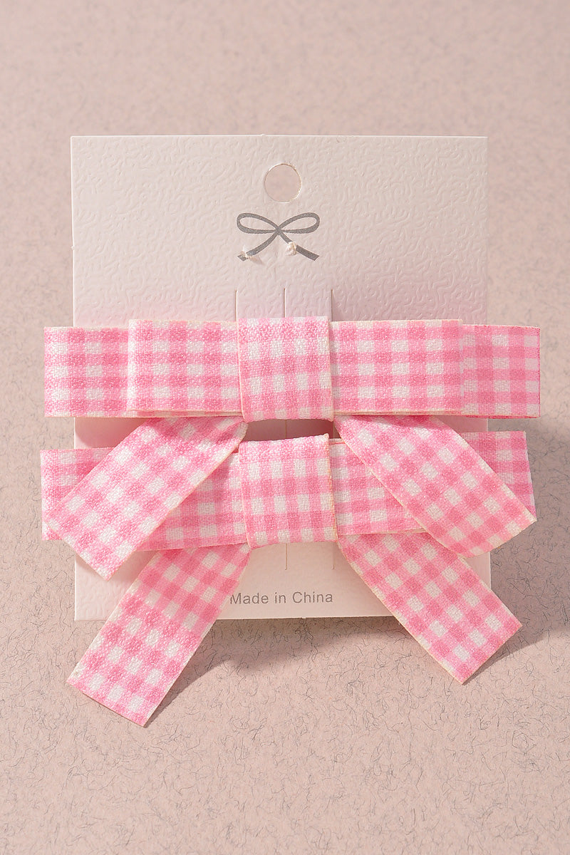 PLAID PRINT RIBBON BOW HAIR CLIP SET