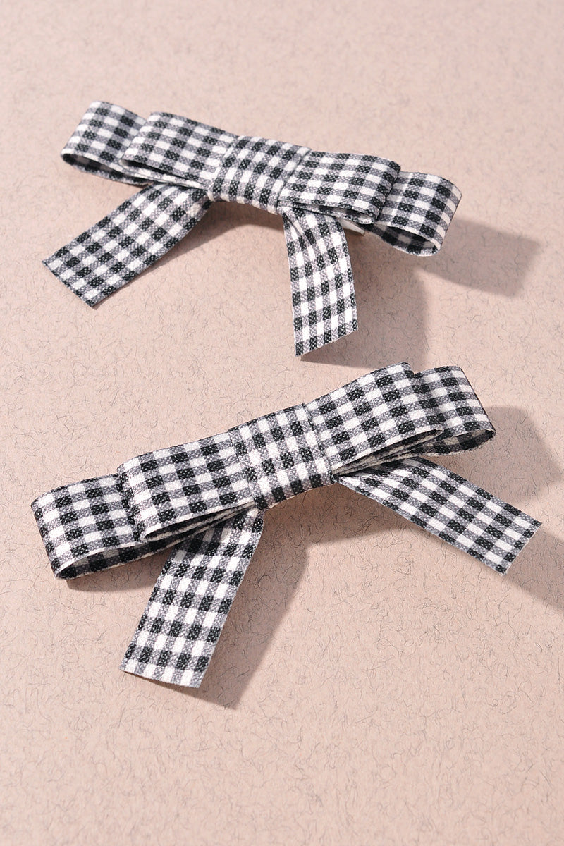 PLAID PRINT RIBBON BOW HAIR CLIP SET