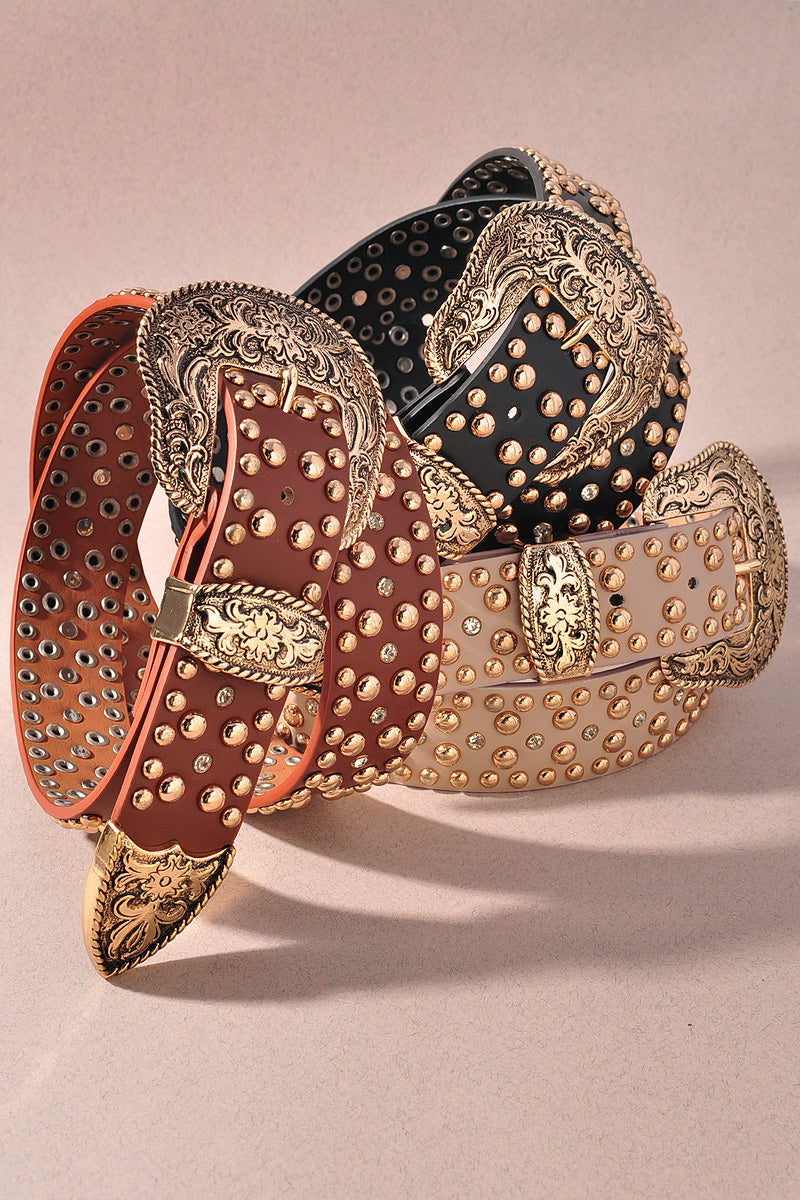 FLORAL WESTERN STUD BUCKLE BELT