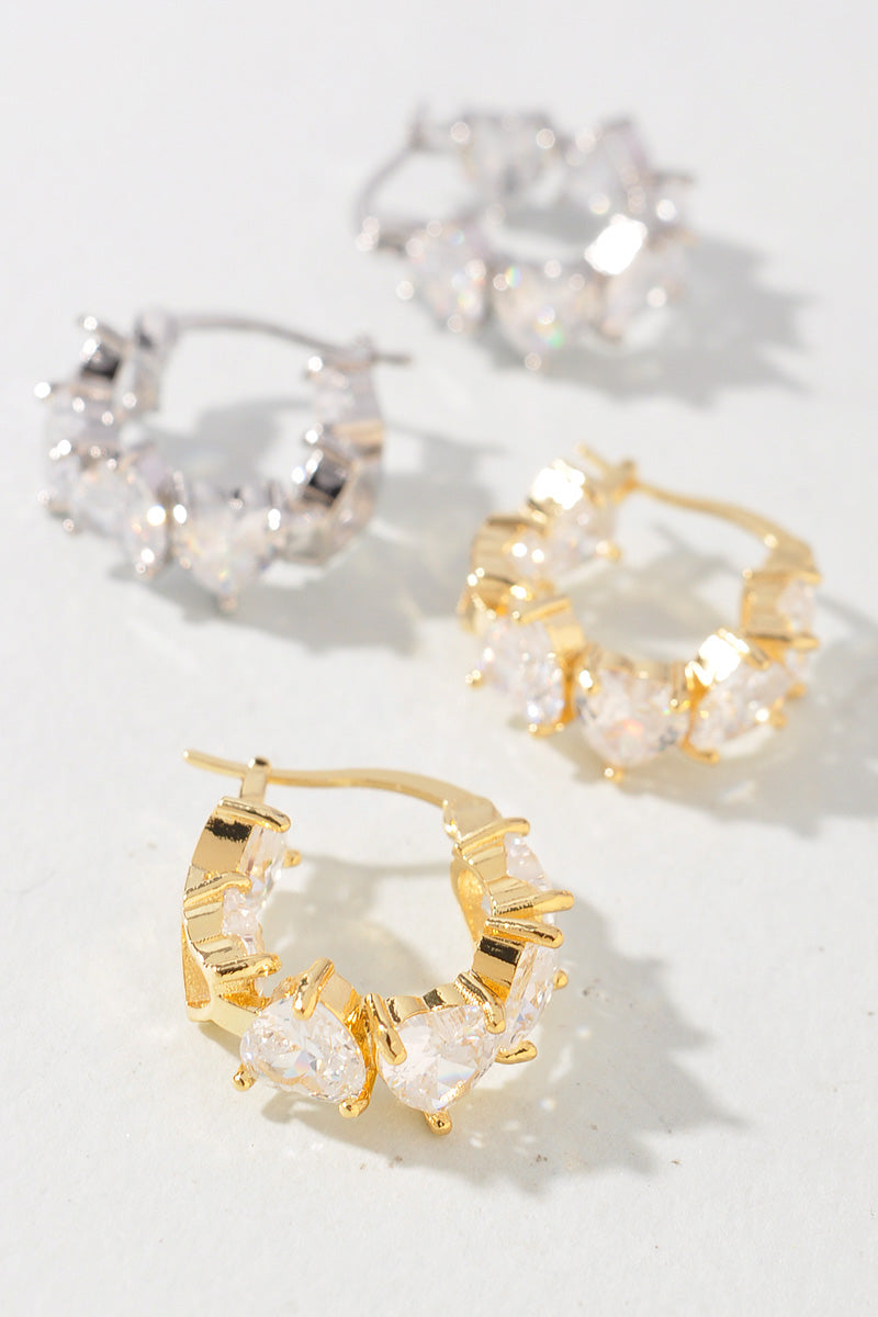 GOLD DIPPED MINGLE HEART PAVE  EARRINGS