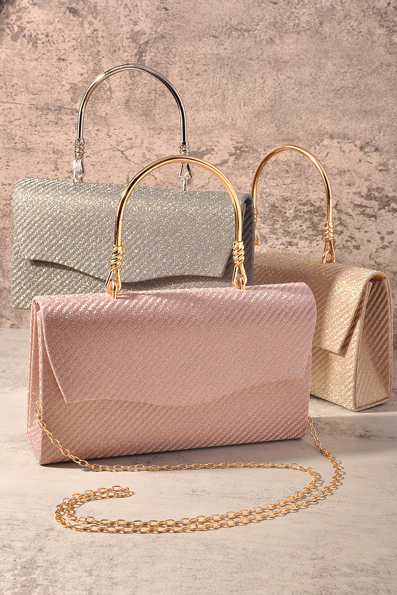 STYLISH TEXTURED FLAP HANDLE EVENING BAG