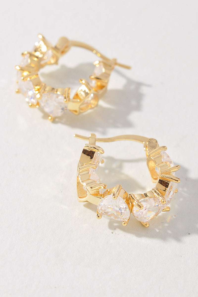 GOLD DIPPED MINGLE HEART PAVE  EARRINGS
