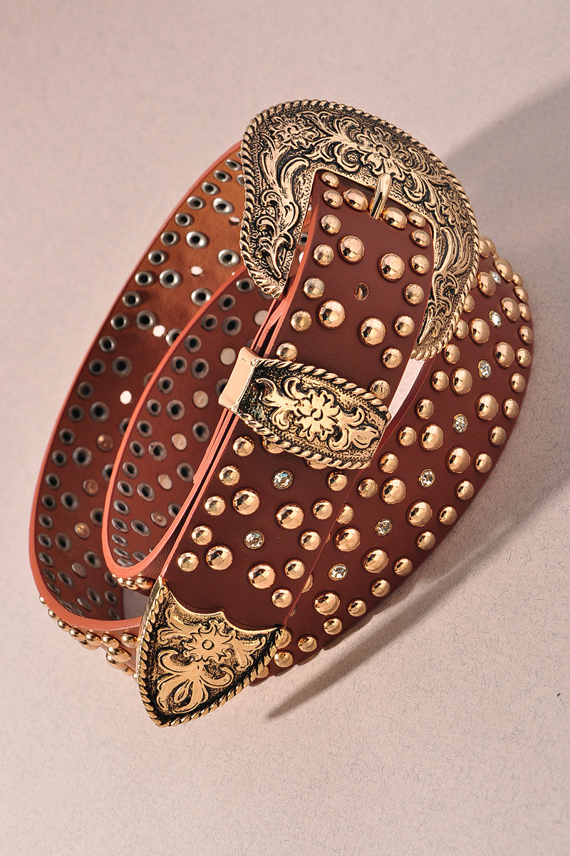 FLORAL WESTERN STUD BUCKLE BELT