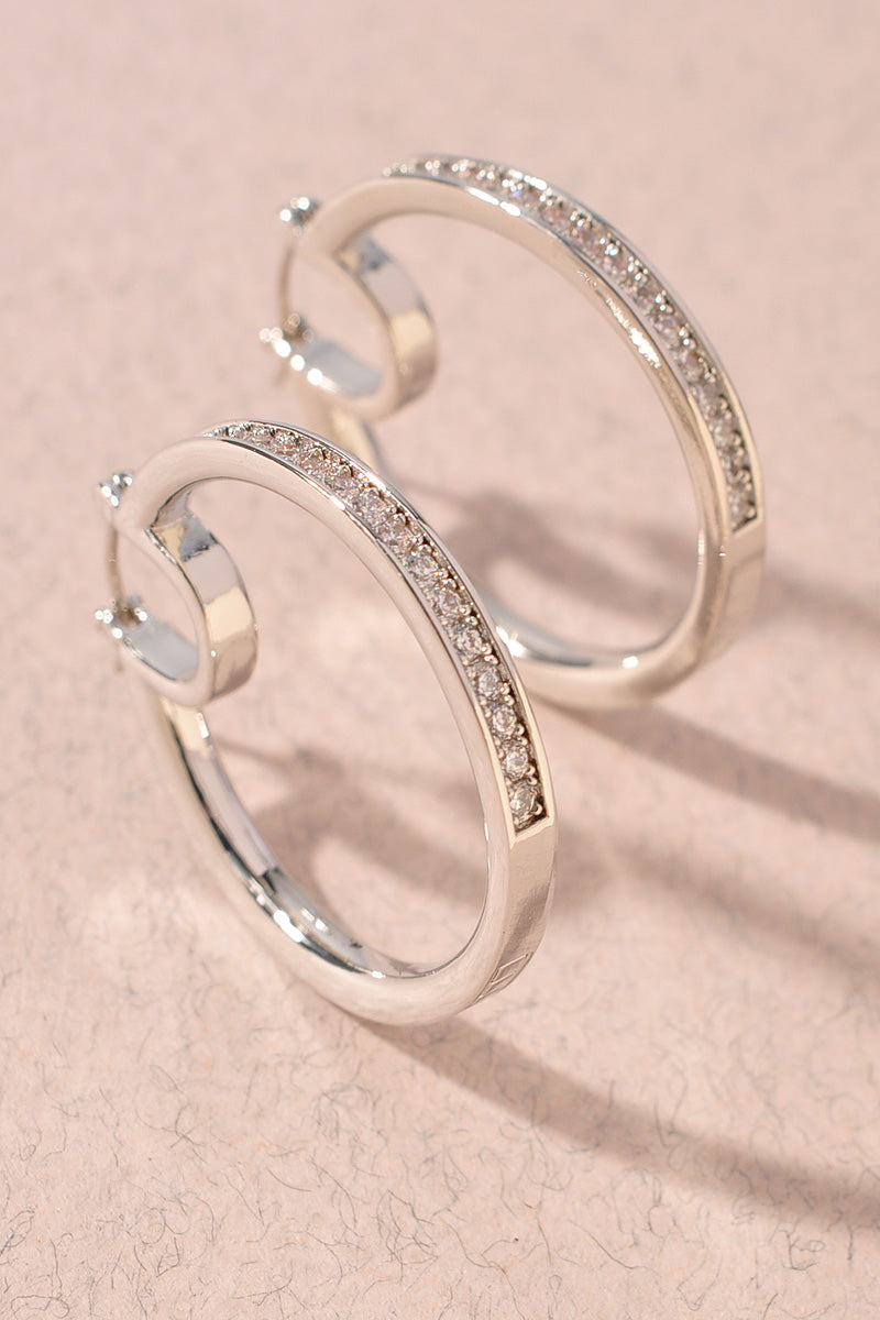 GOLD DIPPED PIN CATCH HOOP CZ EARRINGS