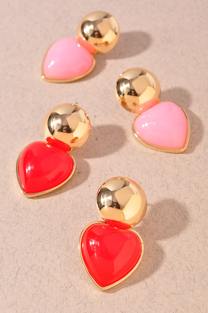 Gold Ball & Heart Drop Earrings