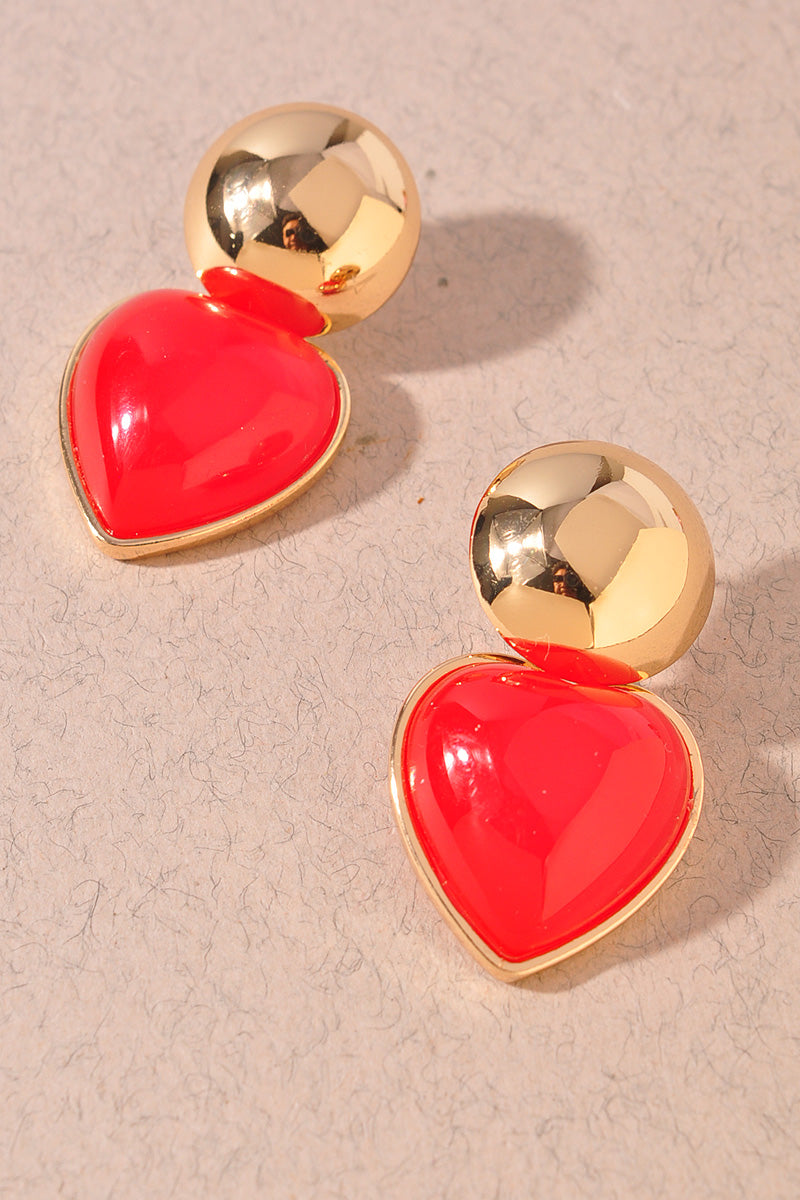 Gold Ball & Heart Drop Earrings
