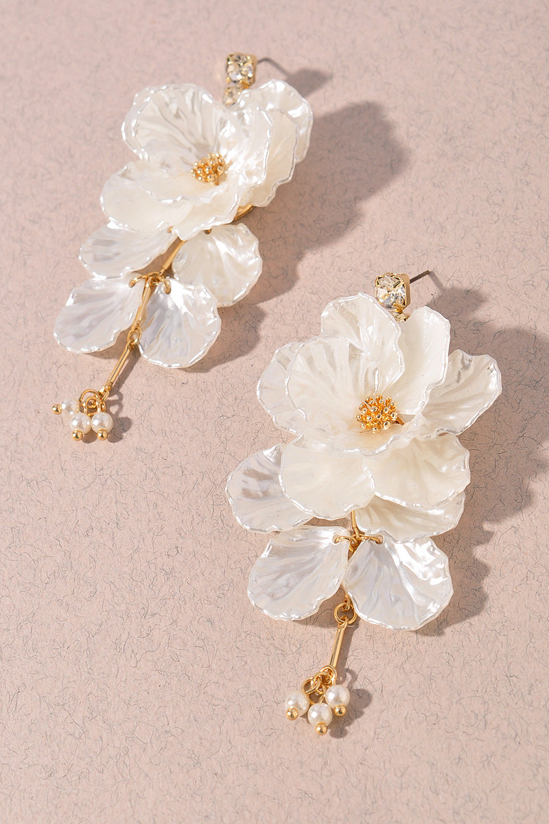CLEAR BEAD FLOWER DANGLE EARRINGS