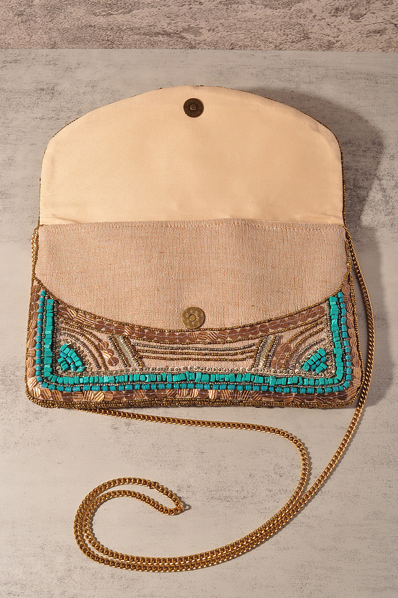 FASHION PATTERN BEAD DESIGN CLUTCH BAG
