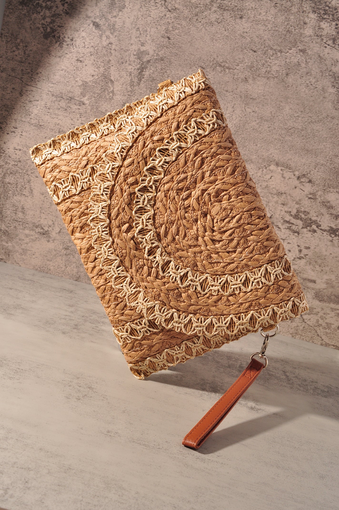 STITCH DETAIL STRAW CLUTCH & CROSSBODY BAG