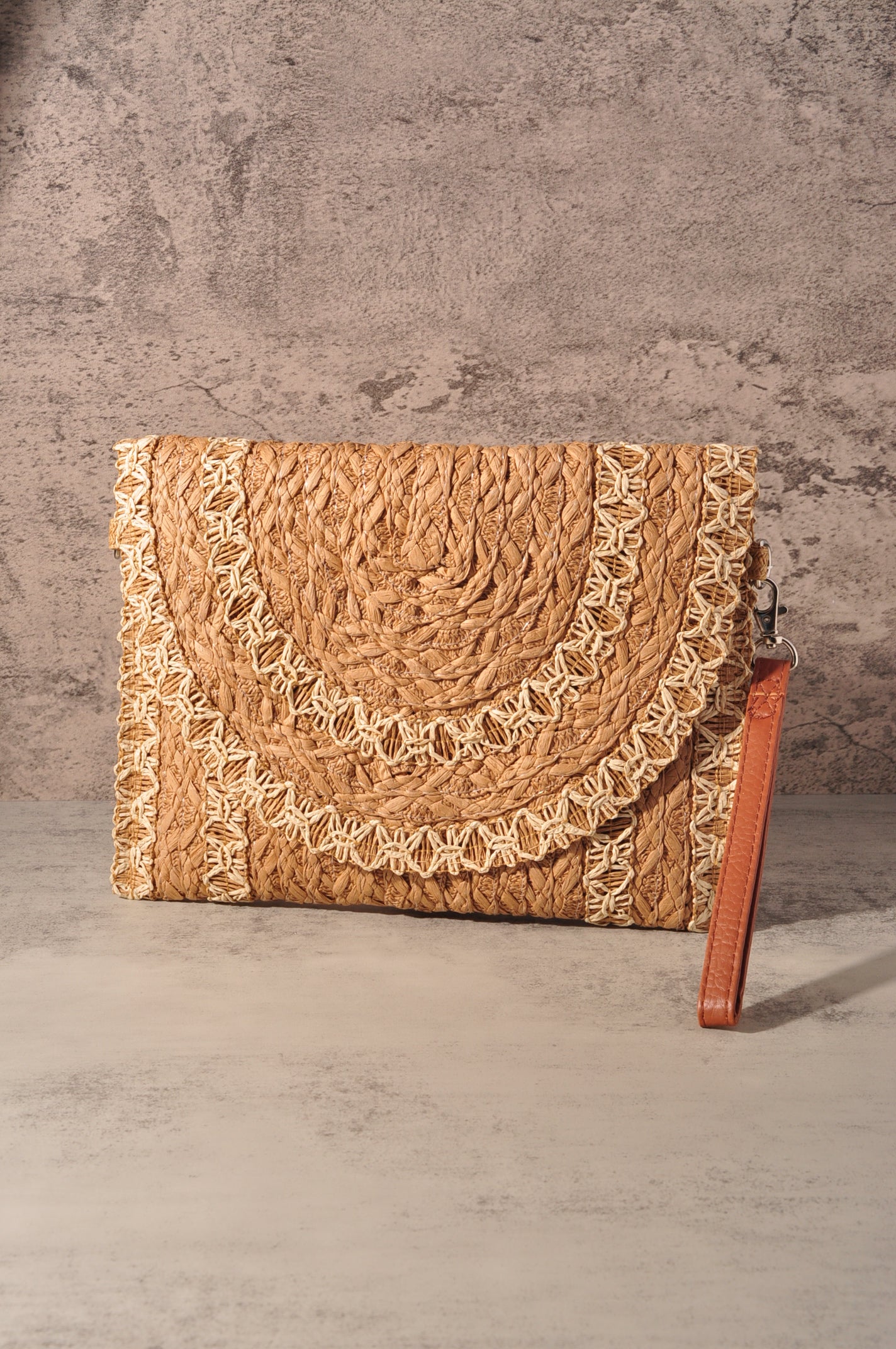 STITCH DETAIL STRAW CLUTCH & CROSSBODY BAG