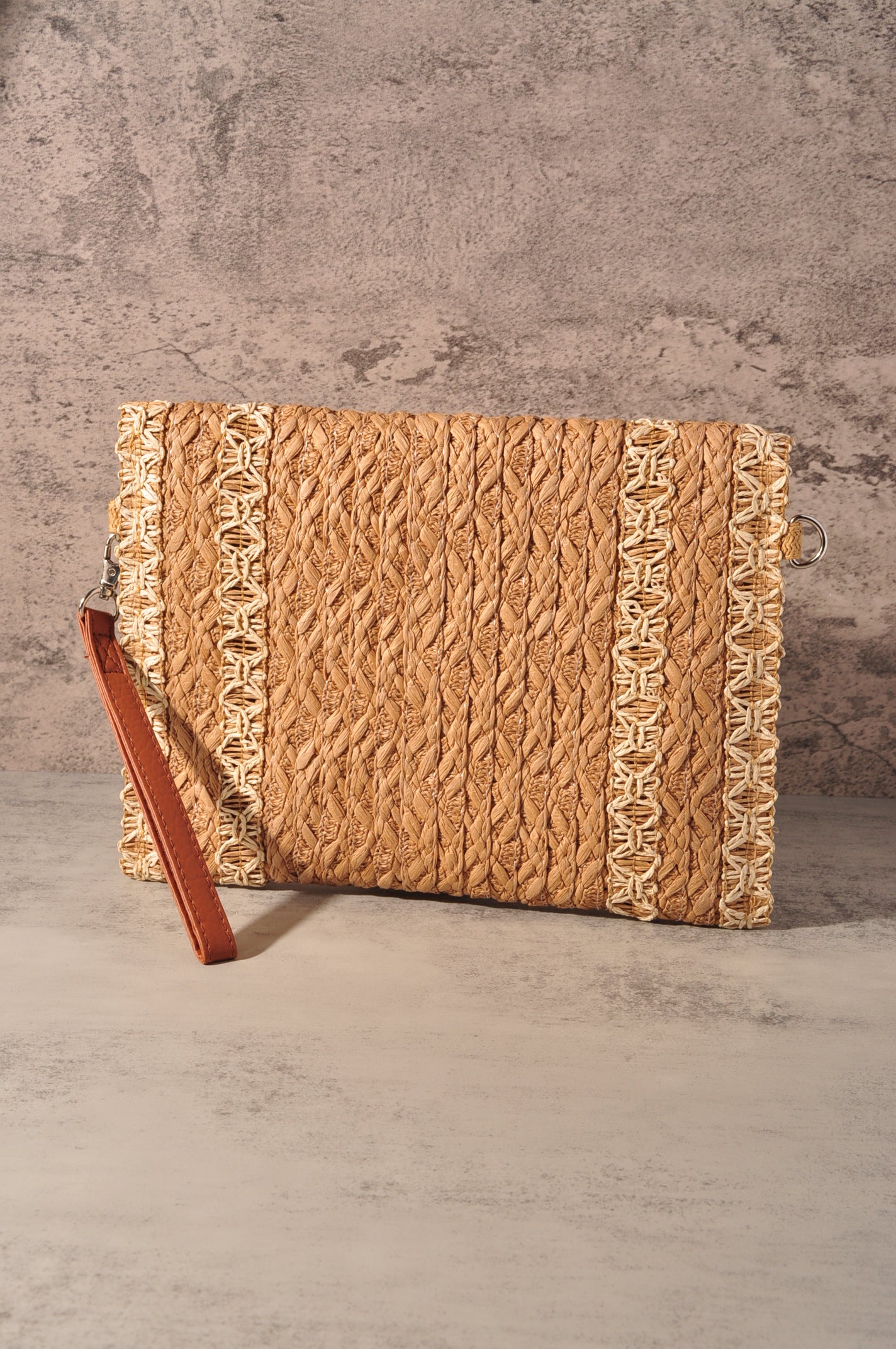STITCH DETAIL STRAW CLUTCH & CROSSBODY BAG
