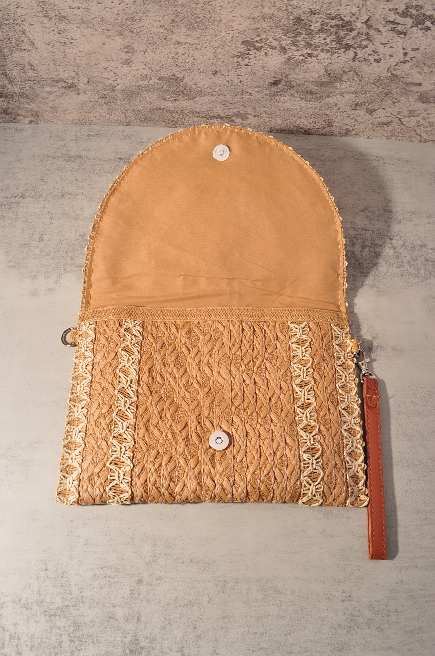 STITCH DETAIL STRAW CLUTCH & CROSSBODY BAG