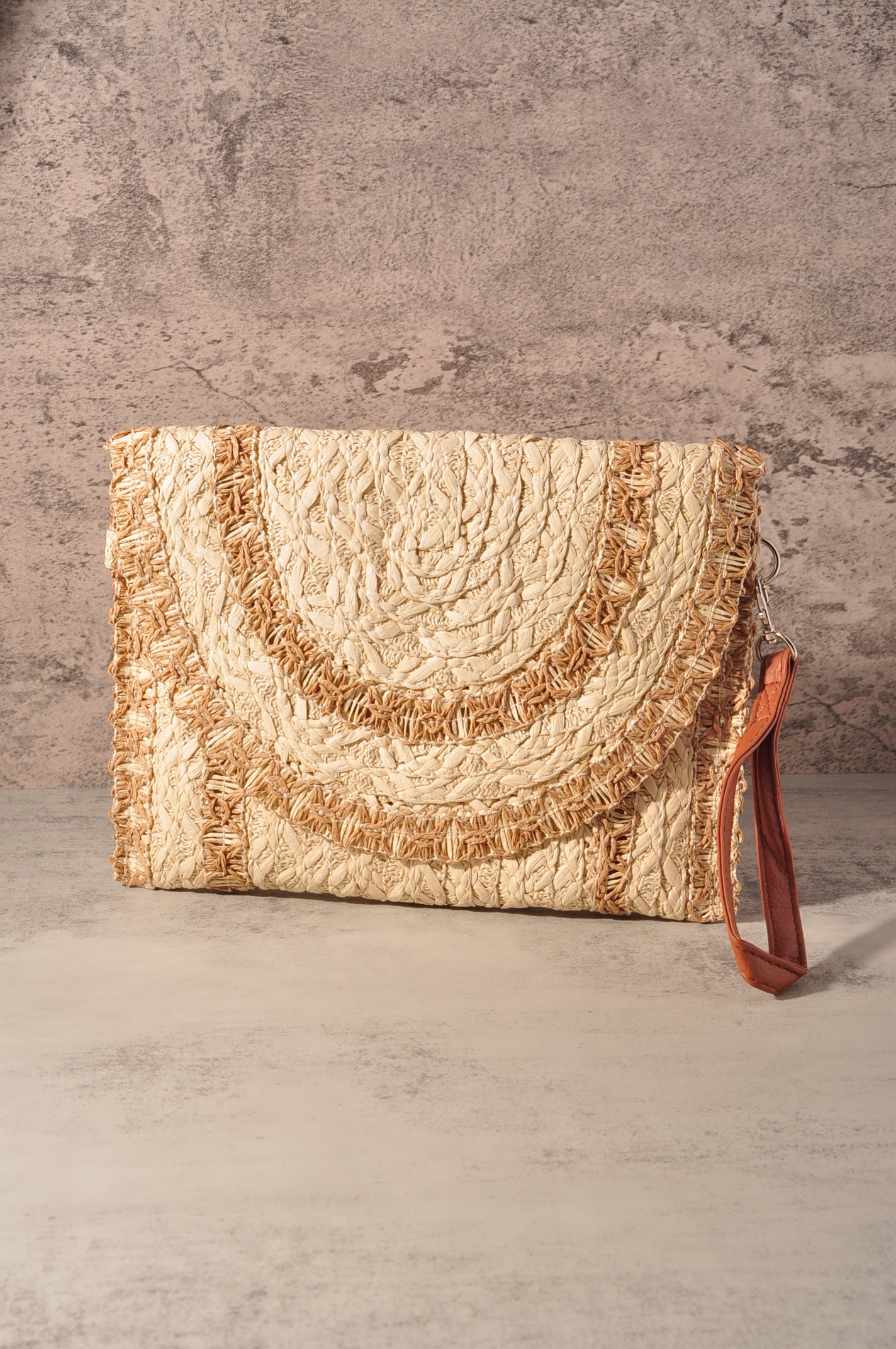 STITCH DETAIL STRAW CLUTCH & CROSSBODY BAG