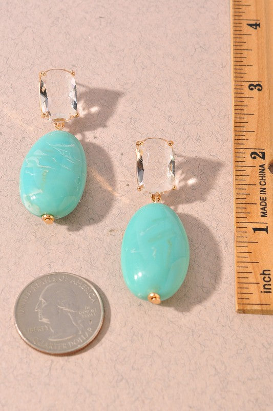 Faceted Crystal & Oval Resin Drop Earrings