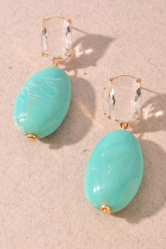Faceted Crystal & Oval Resin Drop Earrings