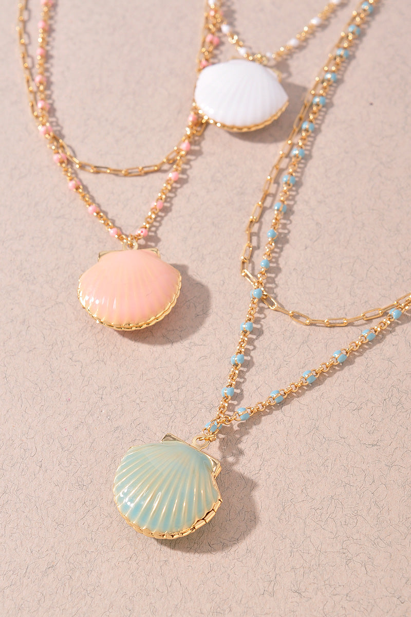 SEASHELL LOCKET BEADED LAYERED NECKLACE
