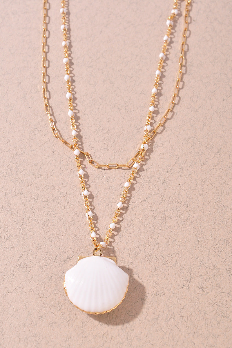 SEASHELL LOCKET BEADED LAYERED NECKLACE
