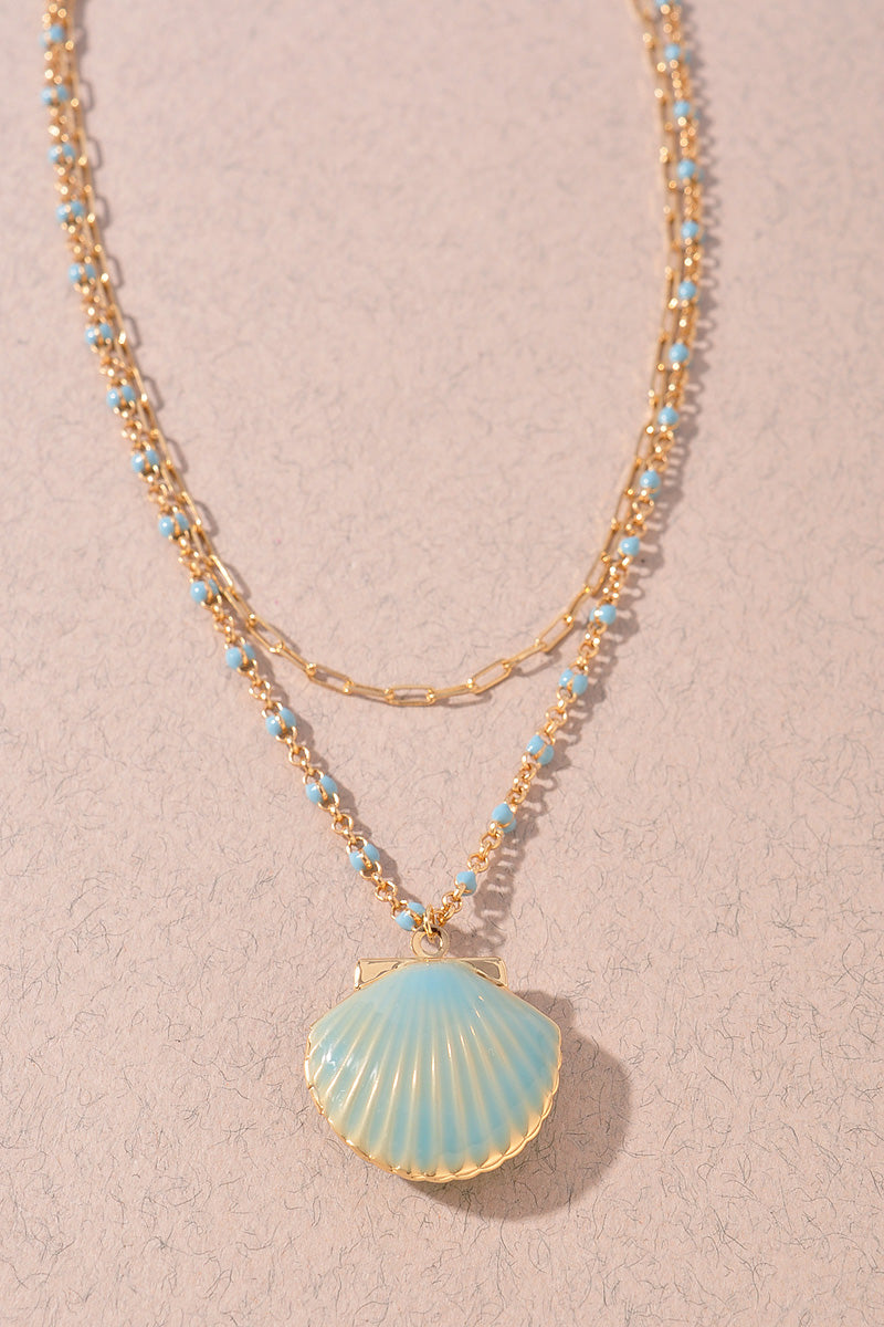 SEASHELL LOCKET BEADED LAYERED NECKLACE