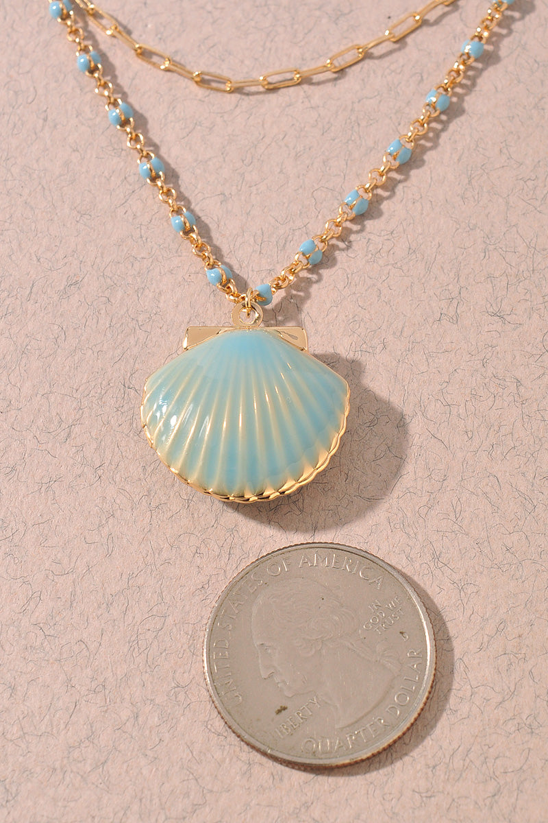 SEASHELL LOCKET BEADED LAYERED NECKLACE