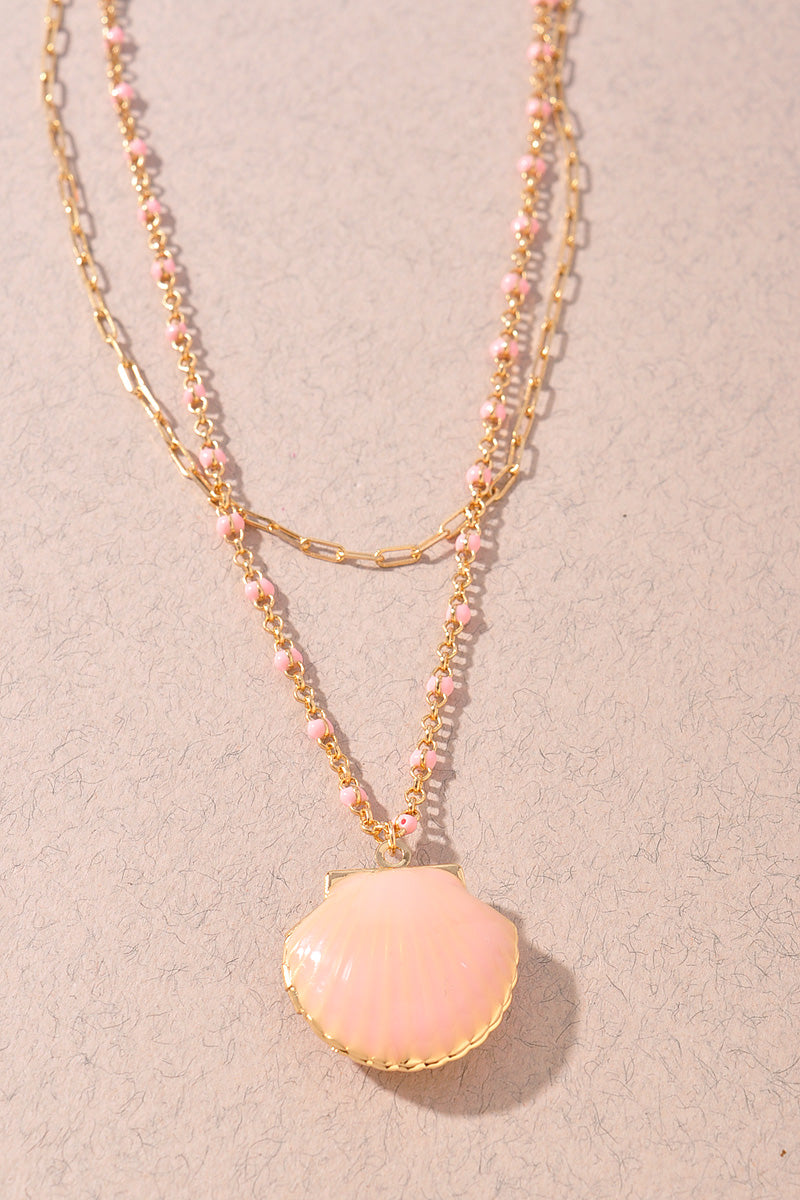 SEASHELL LOCKET BEADED LAYERED NECKLACE